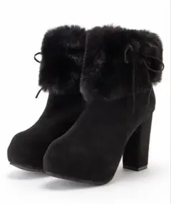 スエード調ファー付きハイヒールショートブーツ