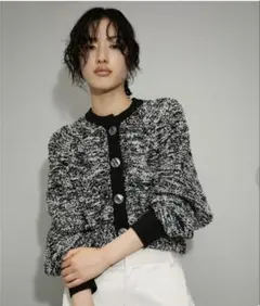 ADAM ET ROPE'【WEB限定】ミックスツイードニットカーディガン