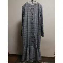 ZARA　長袖 チェック 裾フリル ワンピース