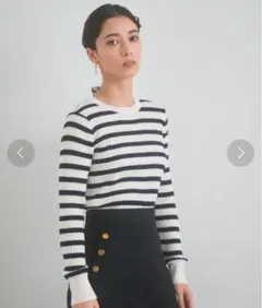 極美品✨ANAYI リブニット プルオーバー ネイビー　ボーダー　36
