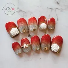 グラデーションローズ スワロフスキー使用✨ネイルチップ オーダー