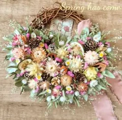 森の妖精✿*:・゜春の花かごリース　ドライフラワーリース　母の日