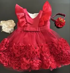 ベビー ドレス ・レッド♡ヘッドアクセ　　2種付き
