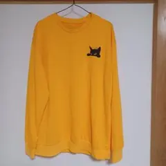 黒猫プリント トレーナー(薄手) イエロー