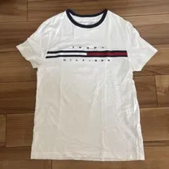 TOMMY HILFIGER　半袖Tシャツ　M　ビッグロゴ　刺繍　ホワイト　古着