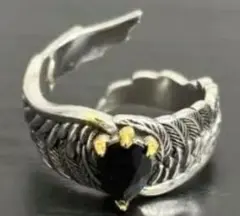 新品✨シルバー925 リング ハート 黒石 フリーサイズ 指環 刻印 韓国 人気