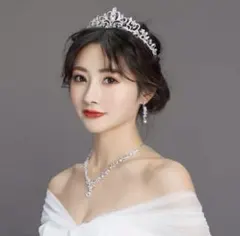 ティアラ ネックレス イヤリング 3点セット ウェディング ブライダル　結婚式