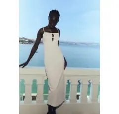 ZARA カットアウト&リボンディテール入り ミディ丈ワンピース