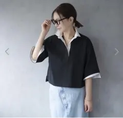 イロプライム　ブラック ラガーシャツスタイル 半袖トップス　美品