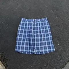 90s リネン ツータック オンブレ チェック ショーツ ネップ ハーフ