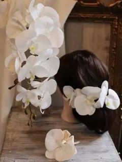 3点set 胡蝶蘭ブーケandブートニア　髪飾り　ウエディングブーケ