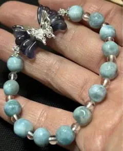 ラリマー・水晶・蝶々フローライトブレスレット