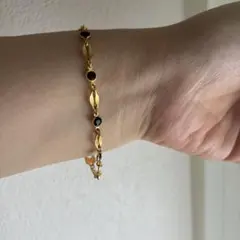 ブレスレット 18K GF チェーン ブラックストーン - メルカリ