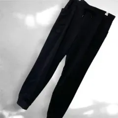 極美品 ジョガーパンツ 【L】無地 リブ 黒 ポリエステル 裏起毛 ルームウェア