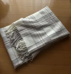 厚めチェック柄マフラー ホワイト グレー
