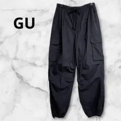 GUジーユー★パラシュートカーゴパンツ　黒　ブラック　サイドポケット付き　L
