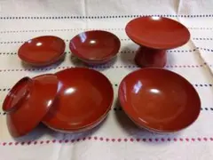輪島塗り漆器 赤 蓋付き茶碗 小鉢 皿セット 能登半島地震・奥能登豪雨チャリティ