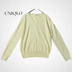 カシミヤ混★ユニクロ Vネックセーター L イエロー コットン 長袖 ニット