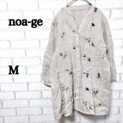 ノアジェ　花柄　鳥柄　刺繍入り　リネン　シャツチュニック　Mサイズ　ナチュラル