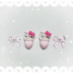 ネイルパーツ 4P ／ クリア キティ リボン ピンク