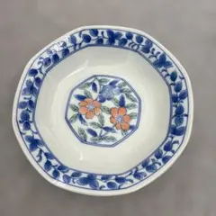 八角形 花柄 皿 白 青 オレンジ