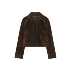 ZARA クロップド丈100%レザージャケットダークブラウン