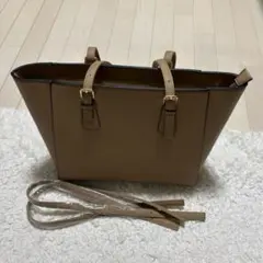ベージュ トートバッグ 取り外し可能ストラップ付き