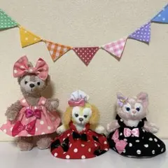 ドット♡リボンプリントワンピースセット★ぬいぐるみバッジ♡ストラップ用コス