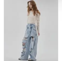 ダメージデニムパンツ Mサイズ ライトブルー