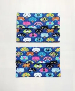 ポケットティッシュケース　猫ちゃん柄　扇子柄　和柄　ネイビー　紺色　ハンドメイド