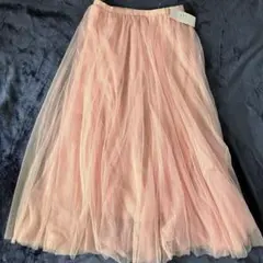 新品未使用タグ付き ウエストゴム 重ねチュールロングスカート ピンク