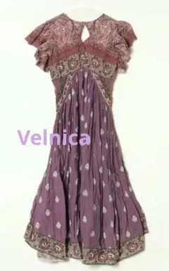 Velnica ヴェルニカ オリジナル模様襟付きフラワーマキシワンピース