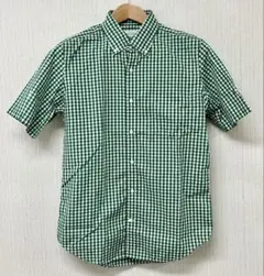 ユナイテッドアローズグリーンレーベル　ギンガムチェックシャツ　ボタンダウン　緑