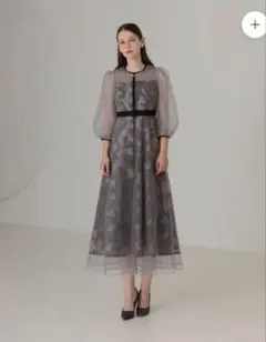 LEJA チュールパイピングリーフベルトAラインワンピースドレス