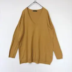 ザラ　長袖ニット　セーター　深Vネック　ゆるシルエット（M）綿混　マスタード