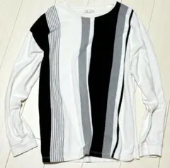 【美品】tk.TAKEO KIKUCHI モノトーン ストライプ長袖TシャツXL