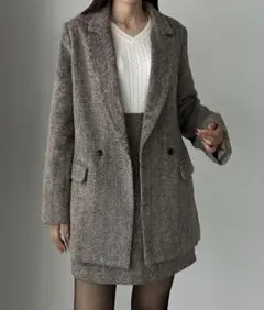 Louere セットアップ ヘリンボーンテーラードジャケット＋ミニスカートセット