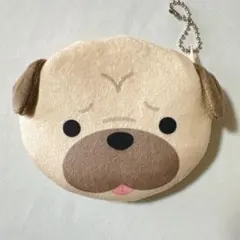 安心匿名 パグ PUG ふわふわ柔らか ドッグフェイスポーチ ボールチェーン付きのサムネイル