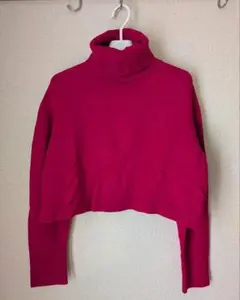 ZARA 赤 タートルネッククロップド　セーター