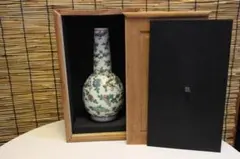 中国色絵花瓶箱付陶器 花瓶 木製箱付き