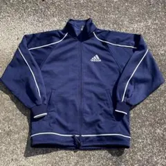 00's adidas ロゴ刺繍 紺 × 銀 古着 定番 トラックジャケット