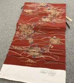 未仕立て　小紋反物　花柄　茶色　正絹