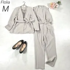 【洗える】　Flolia　ノーカラージャケット&オールインワン　ライトグレー　M