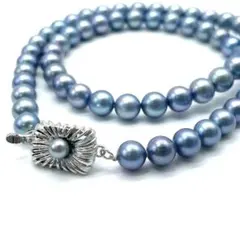 美品✨あこや真珠 パール ネックレス Silver刻印 ブルーグレー 5mm