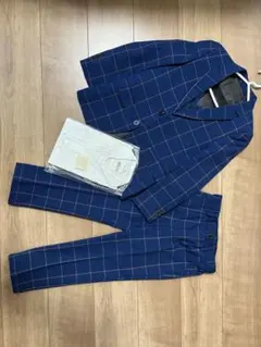 【美品】キッズ フォーマルスーツ 3点セット 130cm（ネイビー チェック）