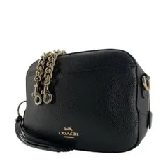 美品　コーチ　チェーンショルダーバッグ　カメラバッグ　タッセル　ブラック　レザー