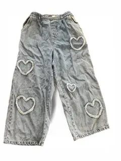ハート刺繍デニムワイドパンツ 140