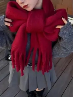 【新品】GRL 起毛フェイクウールフリンジボリュームマフラー 赤　fo1250