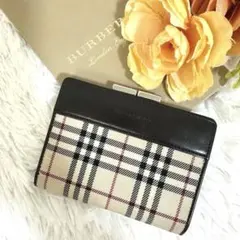 美品✨️BURBERRY 2つ折り財布 がま口 ノバチェック ダークブラウン