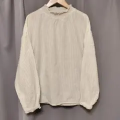 サマンサモスモス　フリルネック　ブラウス　白　ストライプ　サイズF